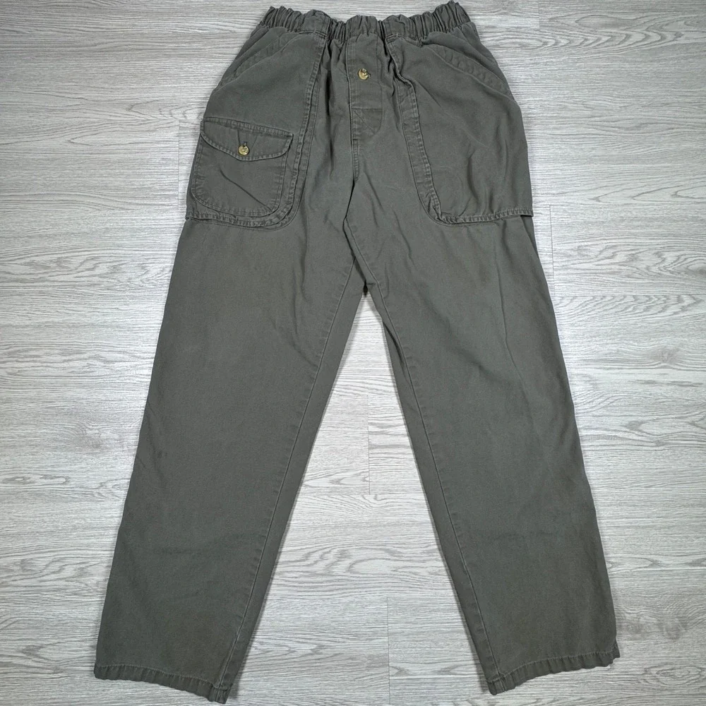 Vintage Ocean Pacific Mens Cargo Pants Olive‎ Green Elastic Waist Cotton Medium
